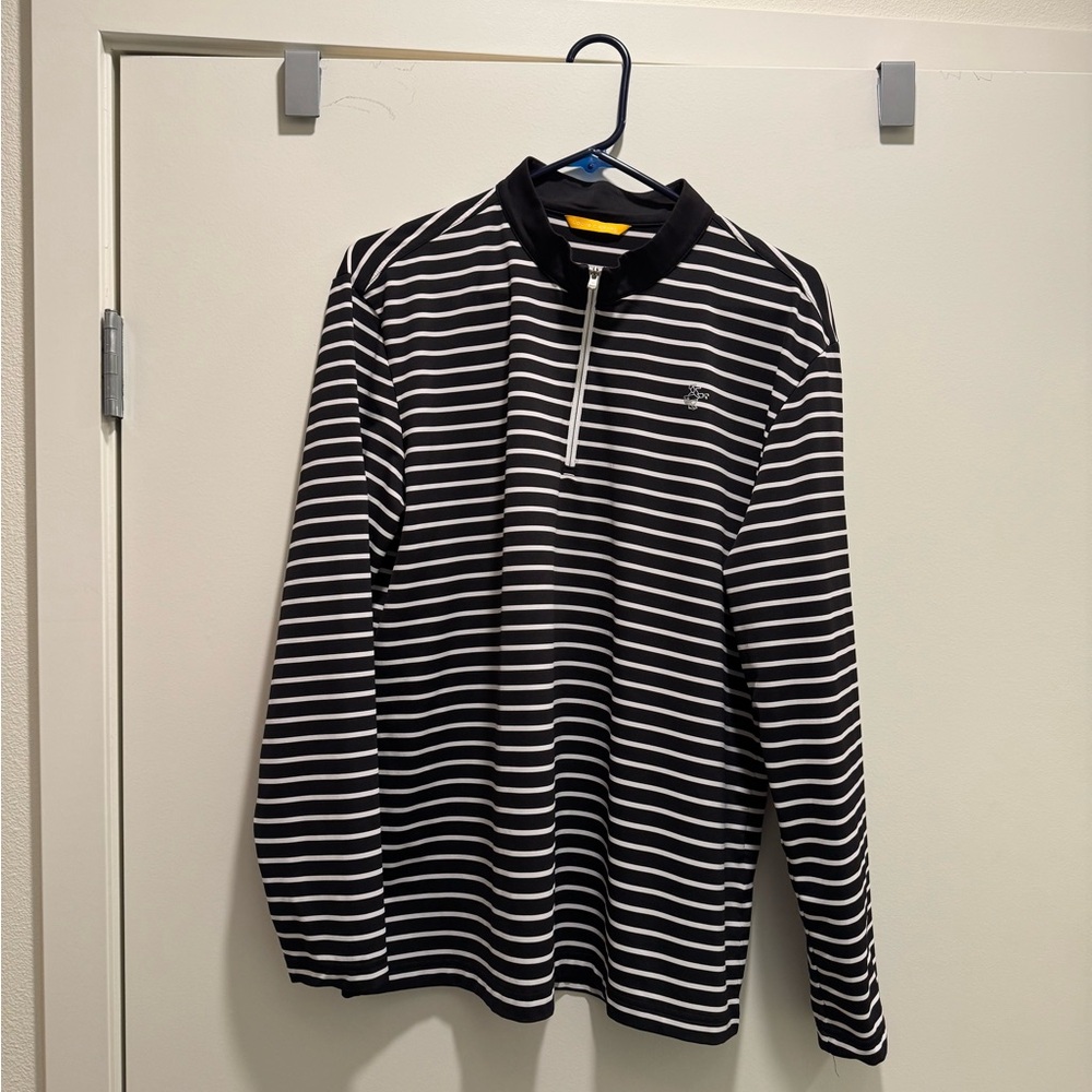 Louis Castel Black and White Striped Golf Mononeck
